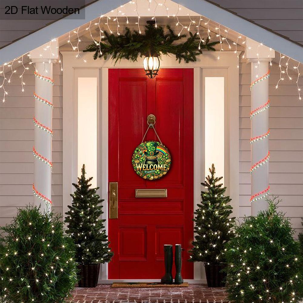 St. Patrick's Day Pot of Gold Welcome Wooden Sign, Round Front Door Decor, Lucky Clover & Rainbow Wall Hanging - Ideal for St. Paddy's Day