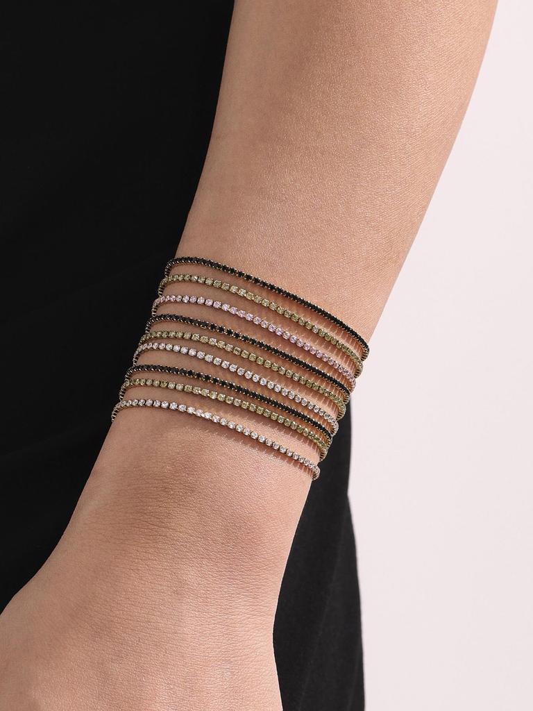 Oumaijia 18K Gold Zircon Titanium Steel Slim Bangle - Versatile Stackable Fashion Jewelry