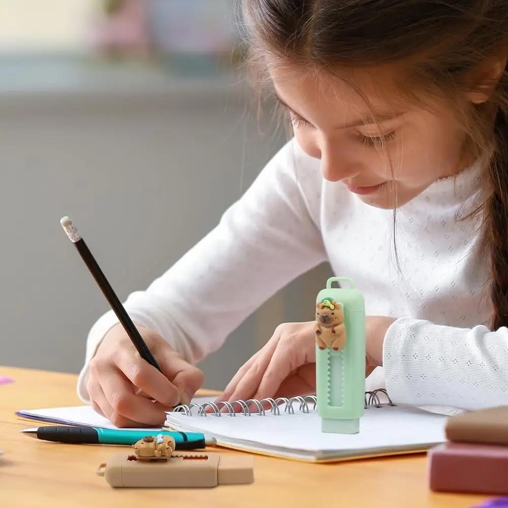 1/24PCS Capybara Eraser Cute Push-Pull Eraser Cartoon Design Student Stationery School Supplies Kawaii Supplies School