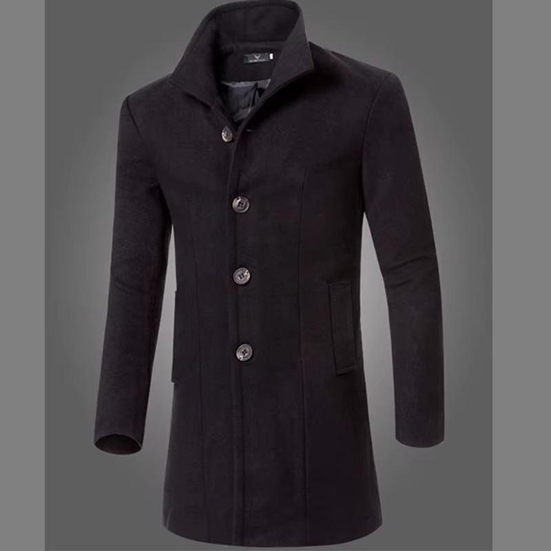 

Весна и осень корейское шерстяное пальто средней длины модный мужской топ повседневная мужская шерстяная ветровка мужское пальто M чёрный