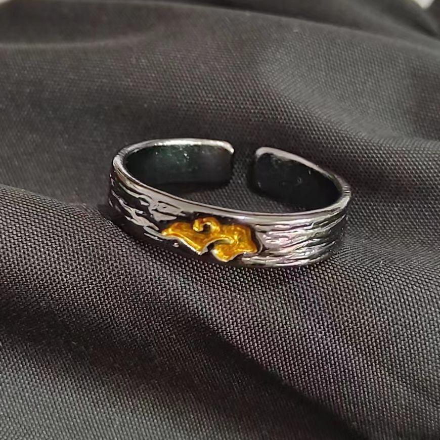 Retro Auspicious Cloud Xiangyun Ring For Men Good Fortune Adjustable Open Ring Unisex Designer Zircon Accessories Blessing Gift
