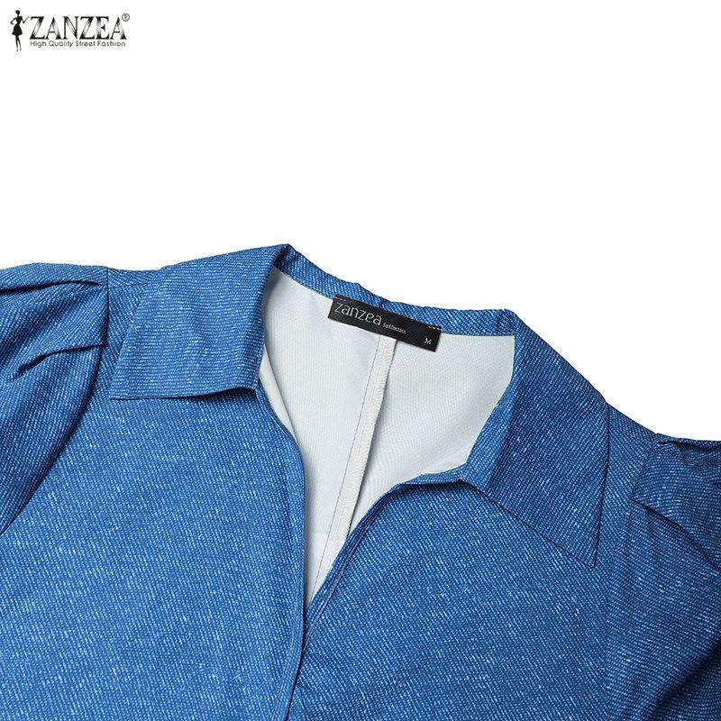 ZANZEA Women Casual V-Neck Summer Short Loose Print Dress