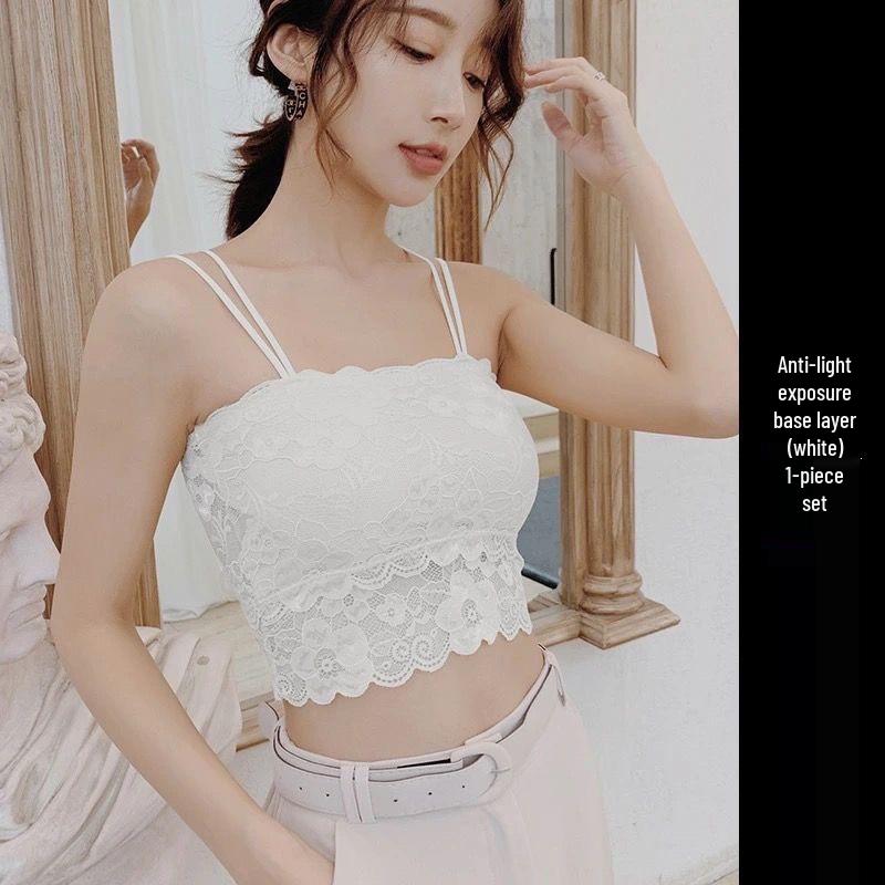 Korean Style Lace Strapless Camisole with Chest Pads for Female Students - Anti-Exposure, Beautiful Back, Summer Wear