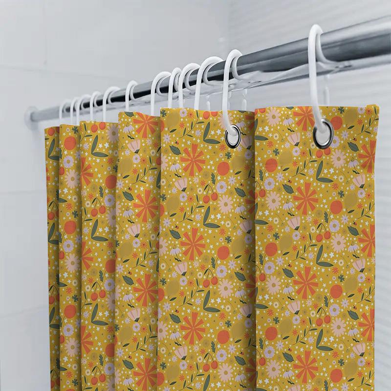 Tenda da Doccia Floreale Motivo Botanico Ispirato alla Natura Decorazione Bagno Stile Farmhouse Vintage Tessuto Lavabile Sfondo