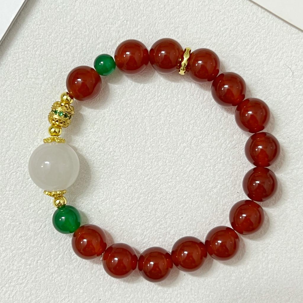 10mm Natural Stone Beaded Bracelets for Women Agate Round Beads Strand Bangle Semi-Precious Gemstone Jewelry Gifts