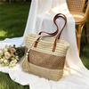 Geantă de plajă din paie țesută pentru femei, geantă de mână de vară, geantă de umăr din ratan natural, geantă stil casual de vacanță