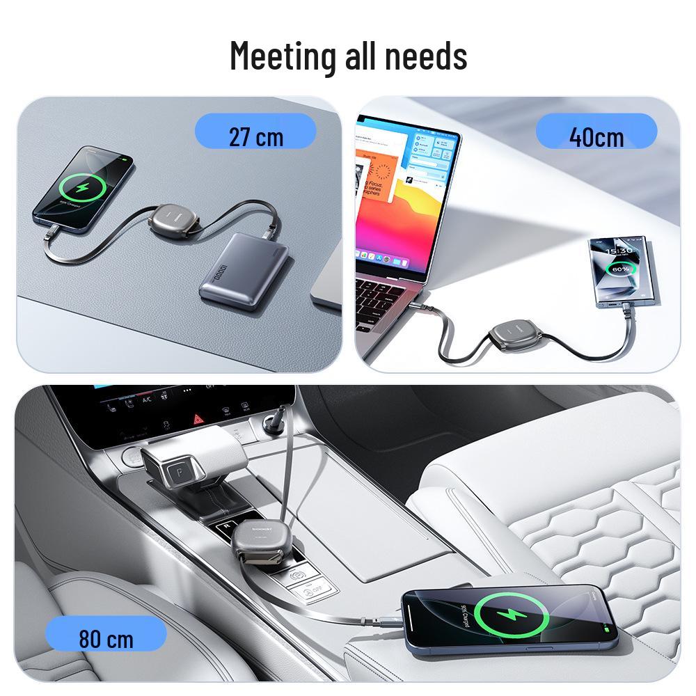 Toocki 100W Retractable Fast Charging Cable for Apple, MacBook, and Samsung