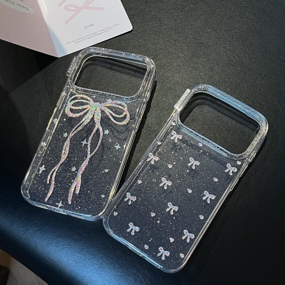 Aplicável à capa de telemóvel Apple 17promax laço com glitter iphone16pro transparente super popular explosão 15 única bonita senso avançado 14