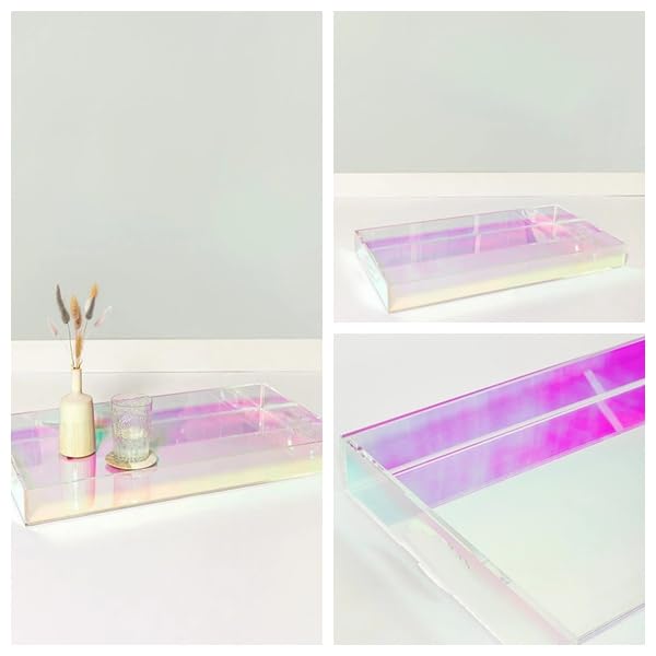 Iridescent Perfume Tray Acrylic Sink Vanity Tray Cosmetic Perfume Makeup Organizer Tray Coffee Table Tray 27x14x3.3cm
