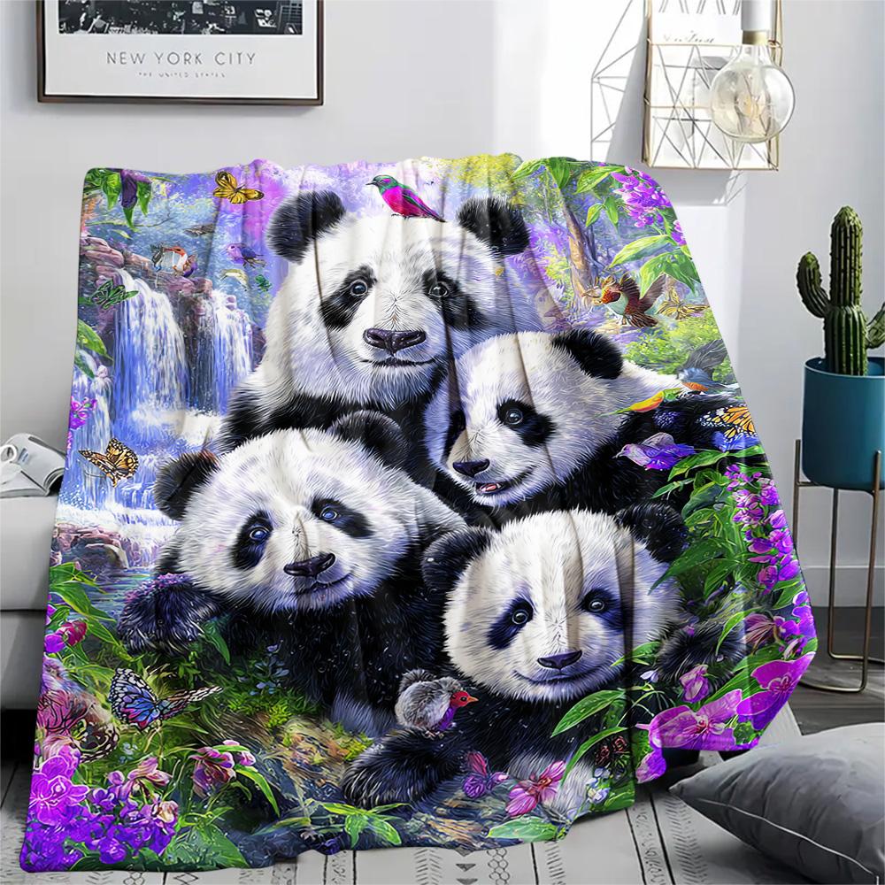 Pandas Print Flannel Blanket, High quality Comfortable for All Seasons, Home Decor, Warmth and Comfort, Perfect for Christmas Gifts