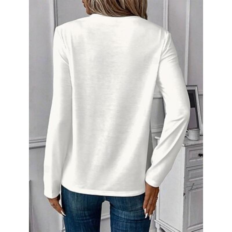 Women's T shirt Tee Print Daily Casual Long Sleeve Crew Neck White Spring Fall