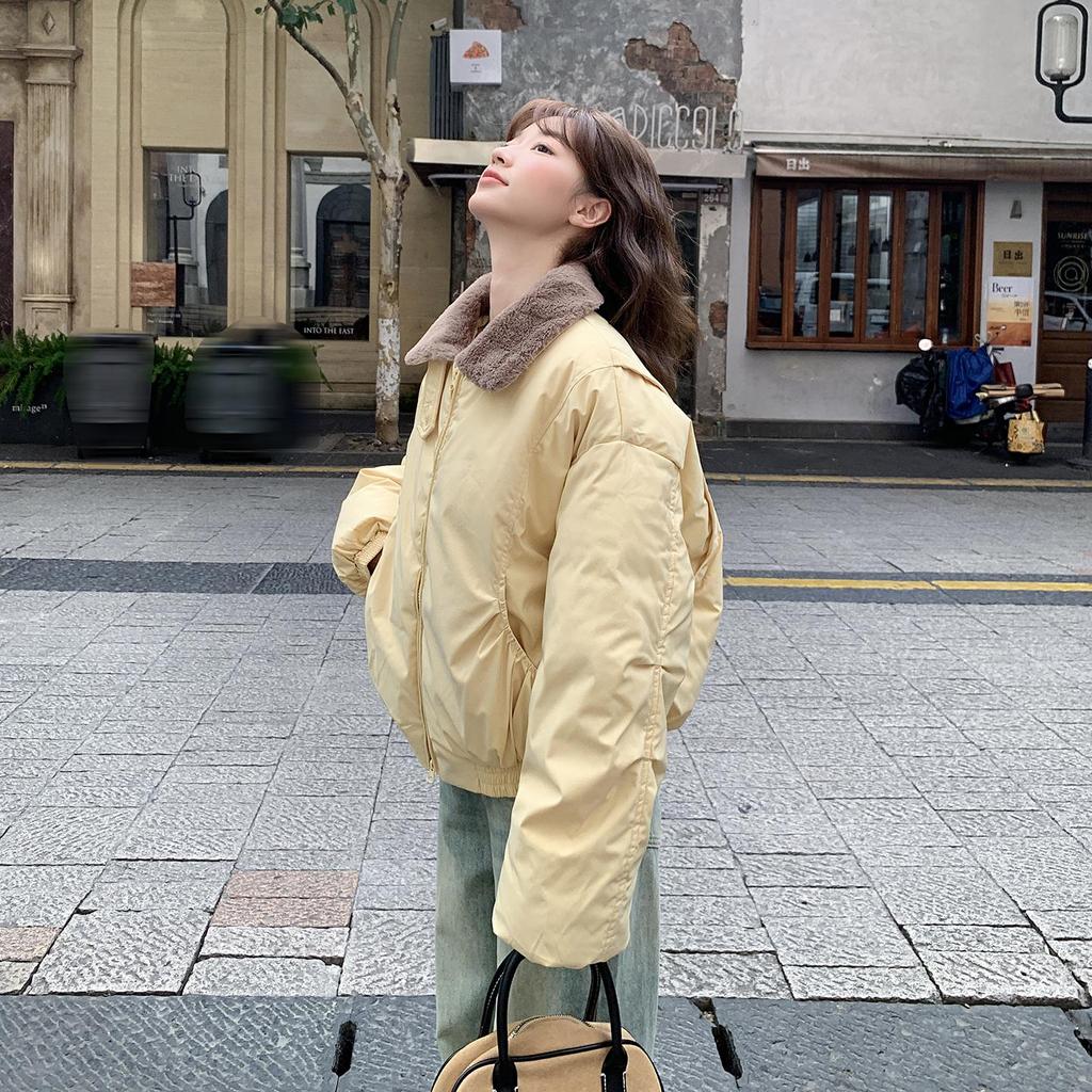 Autumn Winter Thicken Warm Parka Women Casual Sweety Solid Color Big Pocket Loose Jackets Outwear