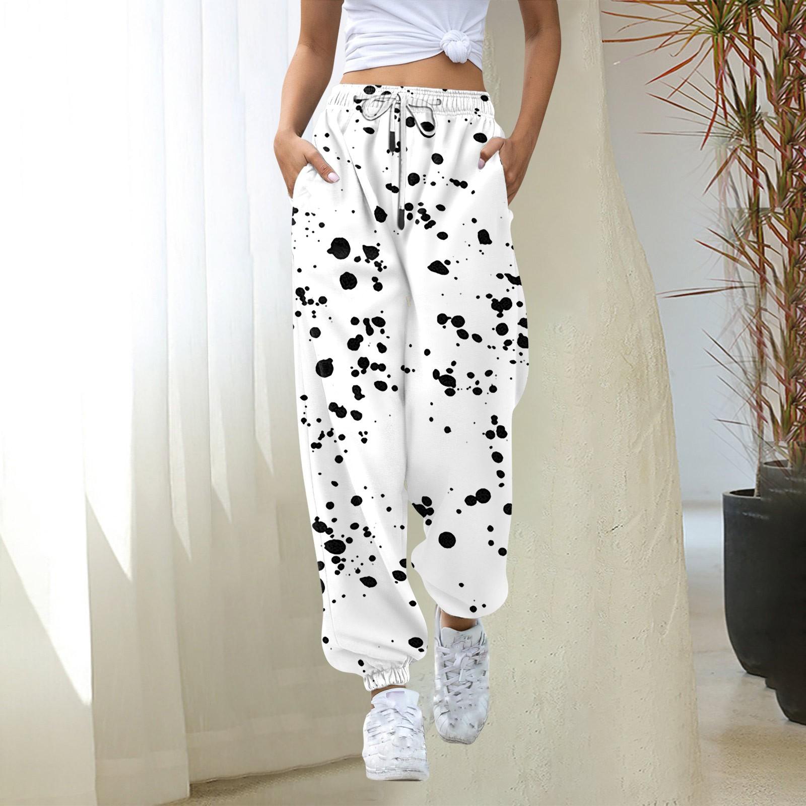 Женские брюки с высокой талией в ретро-стиле с принтом в горошек и карманами для весенне-осеннего ношения M белый