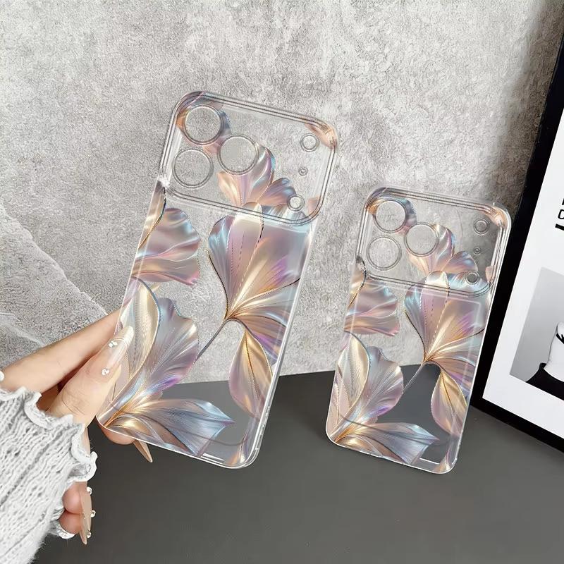 Colorful Metallic Ginkgo Print Phone Case For iPhone 17 16 Pro Max 11 12 13 14 15 Plus X XR XS 17Air 16E Shockproof Clear Cover