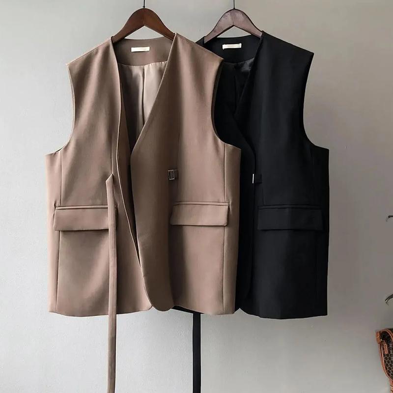 Vest for Women Autumn Warm Stretchy Long Sleeveless Oversize Casual V-neck Vest