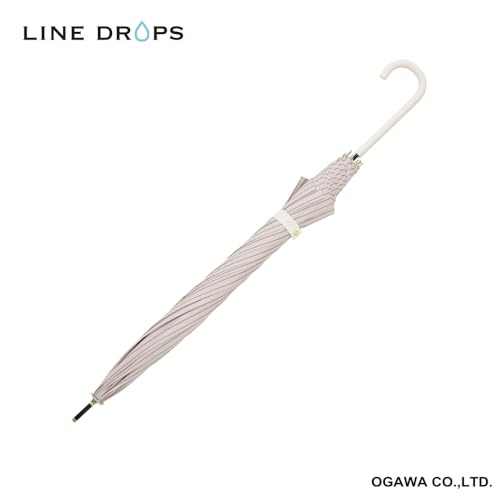 ogawa Women's Long Umbrella, Large, Durable, Jump-Style, 60cm, Linedrops, Striped, Pink Beige, Grosgrain Tape, Water-Repellent, 57386