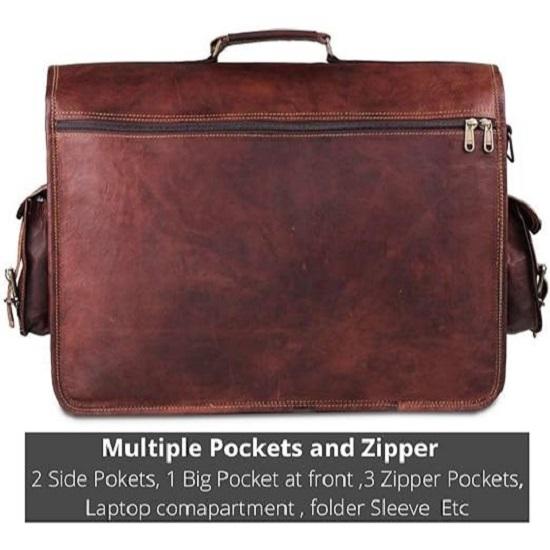 18 Inch Leather Laptop Bag for Computer Bag for Men - Smooth Leather Briefcases for Men W/ Padded Laptop Case Leather, Brown, 18 Inch
