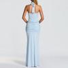 2026 European & American Spliced Ribbon Camisole Halterneck Slim Fit Long Dress
