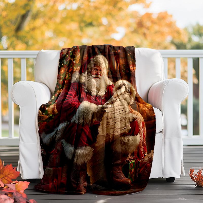 Christmas Santa Claus Theme Printed Blanket - Perfect for Couch, Bed, Travel & Outdoor Use | Machine Washable, Cozy & Durable.