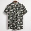 Camicia Casual Estiva da Spiaggia da Uomo con Stampa Foglie Tropicali, Collo Henley, Manica Corta