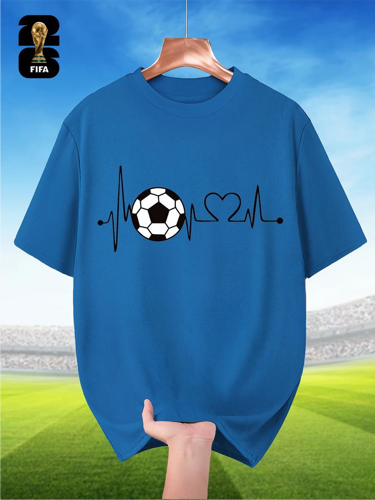 FIFA-themed Men's Breathable Short-sleeved T-shirt for Summer, Featuring a Football ECG Print