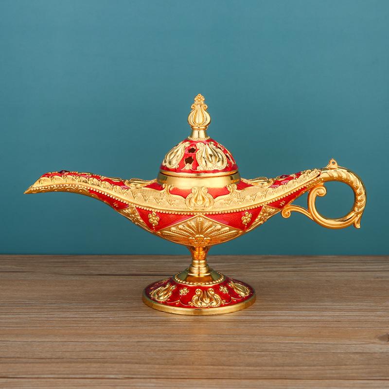 European Genie Lamp Incense Burner: Luxury Vintage Metal Decor for Aromatherapy and Home Ambiance.