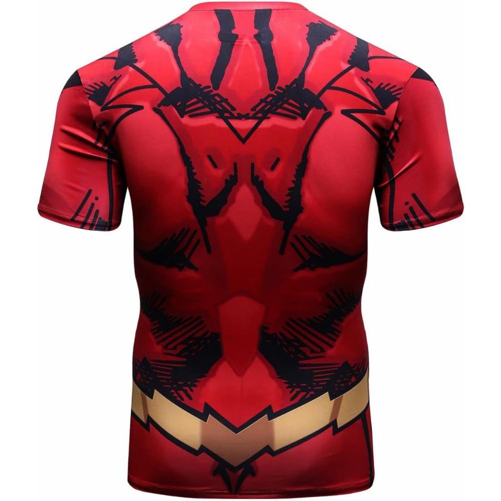 Red Plume Mens 3D Digital Printing Short Sleeve T-Shirt Outdoor Running Yoga Fitness Tight Shirt for Men