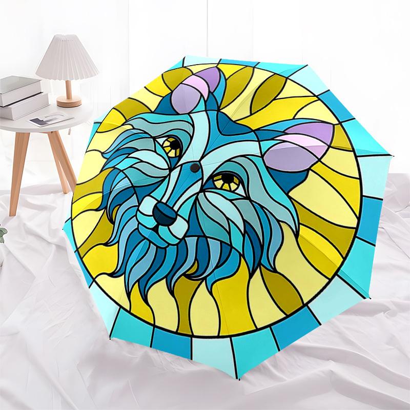 1pc Stained Glass Lion Head Design Automatic Folding Umbrella - Portable 3-Fold Design, 8-Rib Iron Frame Outdoor Umbrella, Ideal Gift for Fans, Travel