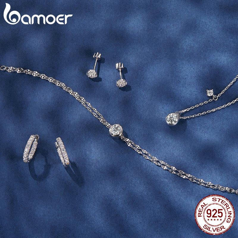 BAMOER Platinum Plated Moissanite Hoop Earrings for Women, D Color Round Cut Lab Diamond 925 Silver Hypoallergenic Earrings