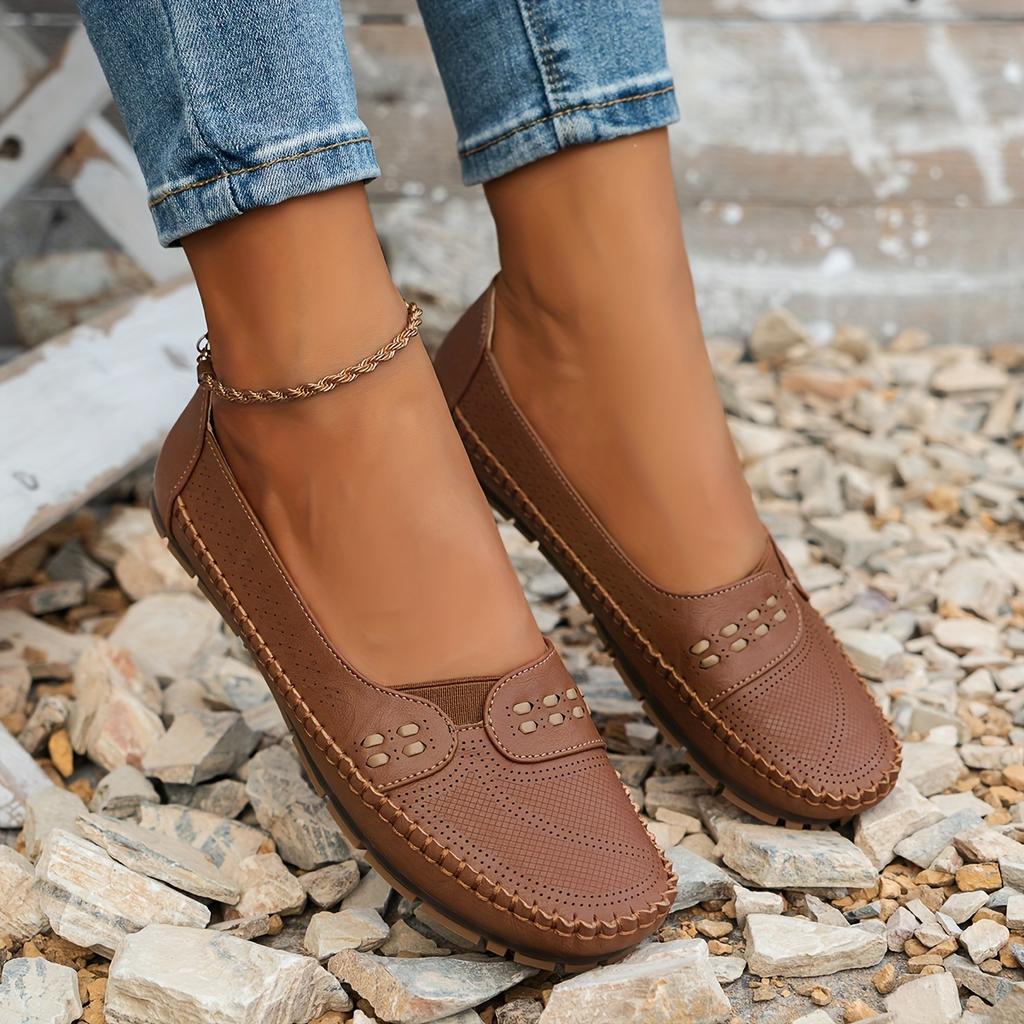[Retro-Loafer für Damen] Leichte atmungsaktive Retro-Slip-On-Loafer für Damen | PU-Obermaterial & TPR-Sohle, Bequemes Design mit runder Spitze