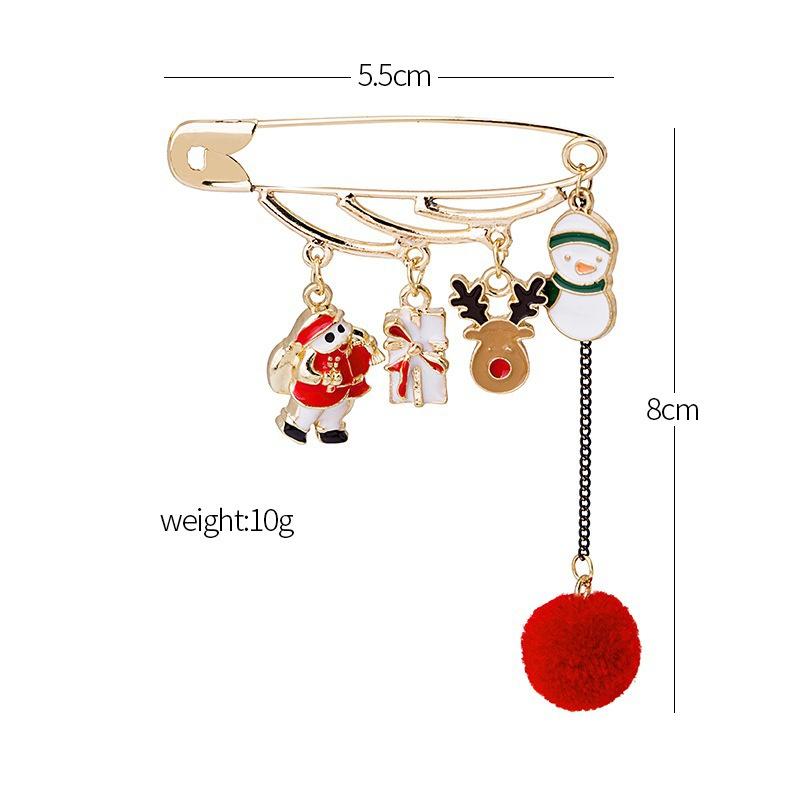 Women Christmas Creative Enamel Tree Elk Hairball Brooches Girls Sock Santa Claus Pins Brooch