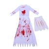 Women Zombie Bride Bloody Costume Lace Scary Outfit Bloodstained Zombie Bride Dress for Festival Holiday Party S