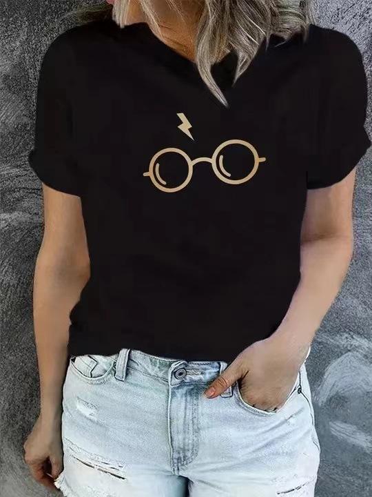 

Европейская и американская повседневная футболка с принтом и круглым вырезом, весна и лето, короткий рукав, женская футболка с круглым вырезом M