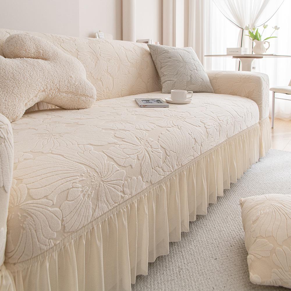 New Jacquard Velvet All Season Elastic Protective Cover with Anti Cat Scratch Skirt Edge Sofa Cover