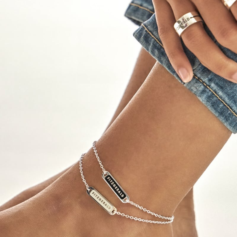 

FITZGERALD LOVE Kulech Bar Ankle Silver Bracelet BLACK