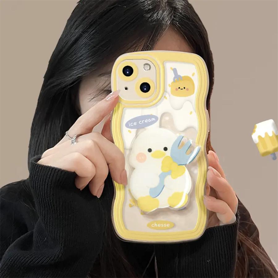 Cute Cheese Duck Stand Suitable for Apple 15 Promax Phone Case iPhone 14131211XR Women's 78Plus