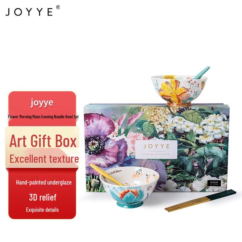 JOYYE Flower Moon Handcrafted Ceramic Noodle Bowl Set