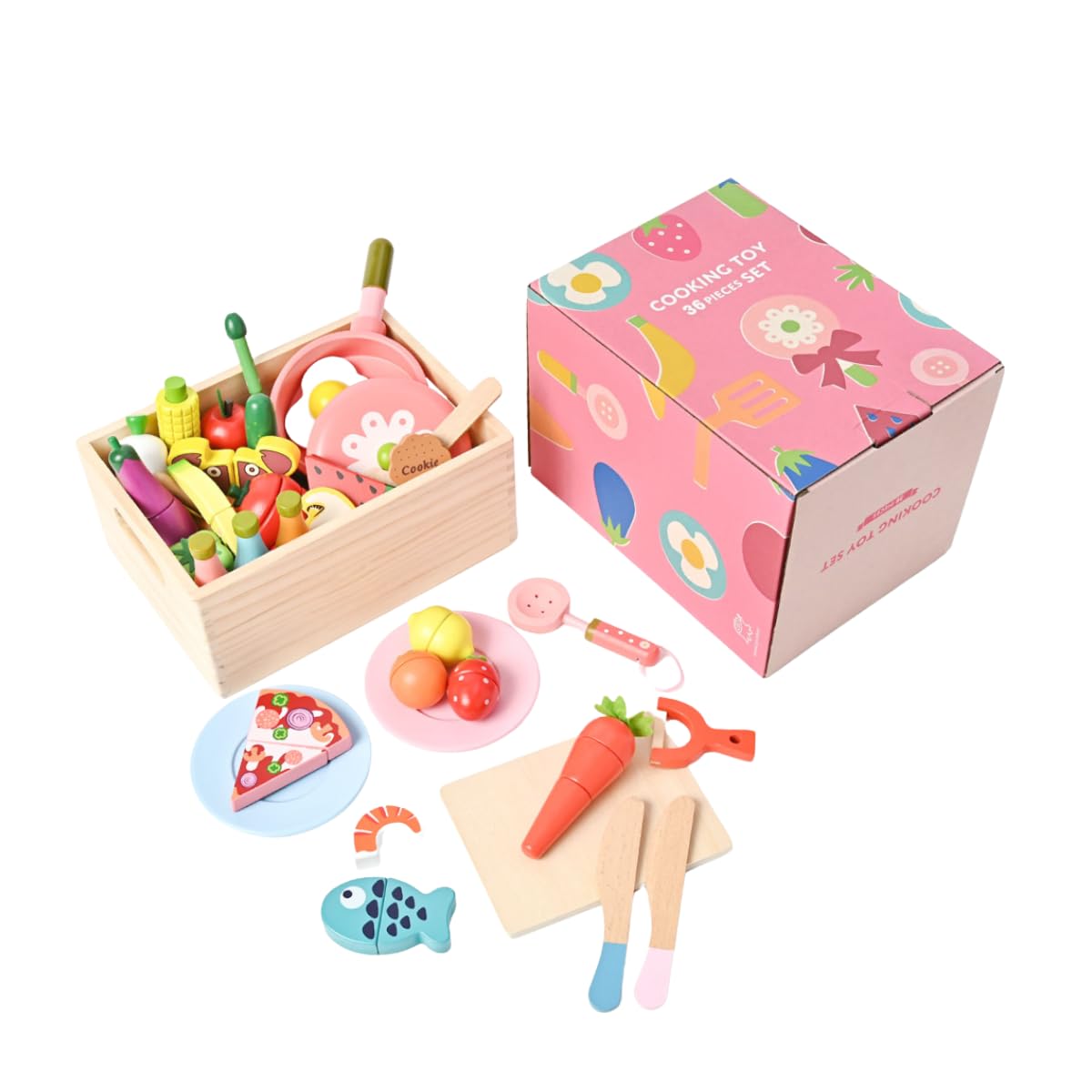 

Wooden Pretend Play 36 Pieces Educational Toy Gift [Outlet] Set, [Packaging Defective]