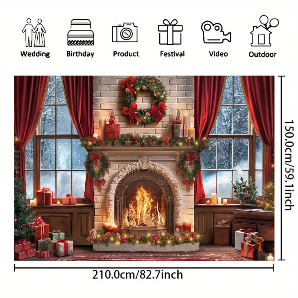 A Christmas fireplace background - soft scene with warm fire and wrapped gifts, suitable for general celebrations,no electricity