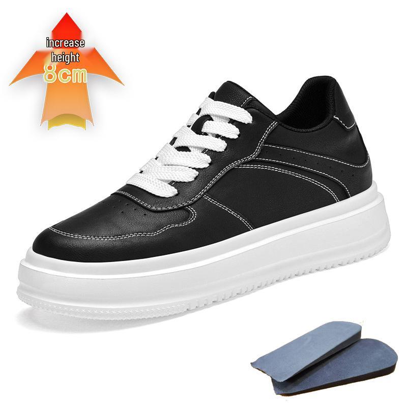 Men s White Cowhide Platform Shoes - 8CM Height Increase, Large Size, Trendy, Breathable, Casual for Students Size 38