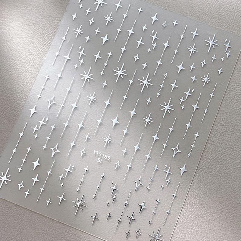 Gold Silver Stamped Starlight Laser Glitter Star Bronzing Relief Nail Art Decorations Stickers Manicure Decals