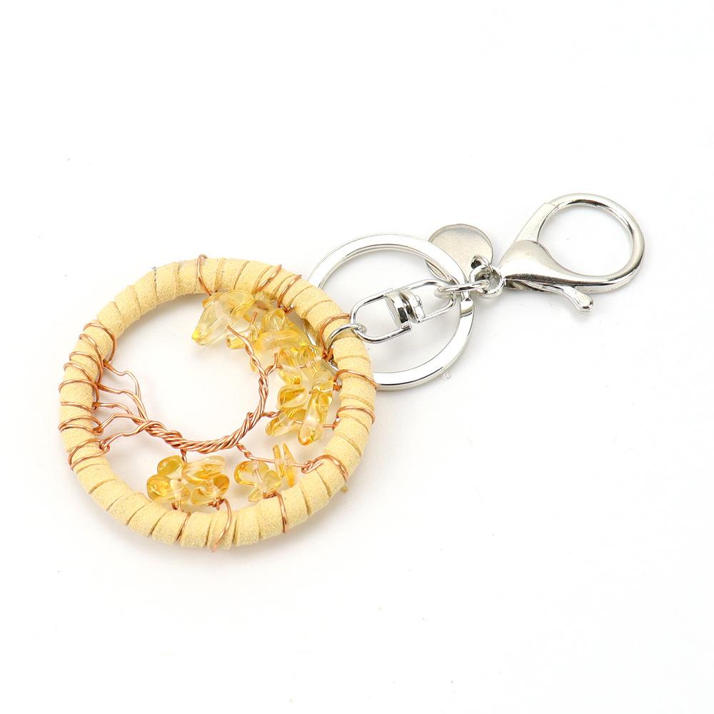 

Creative Handmade Tree Of Life Pendant Key Pendant Leather Rope Keychain Jewelry Bag Pendant K12 цитриновый