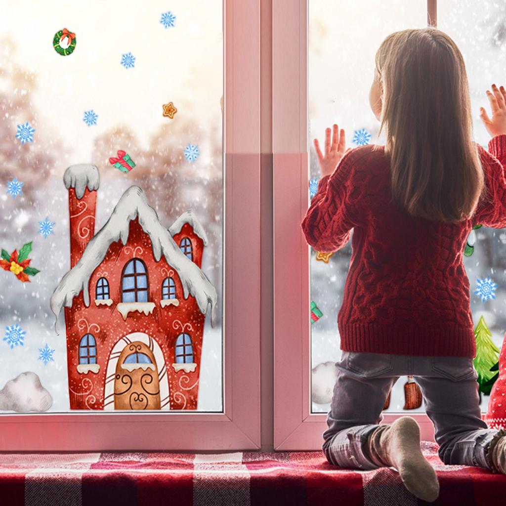 Merry Christmas Wall Sticker Santa Snowflake Window Decoration PVC New Year Christmas Removable Navidad Gift Home Decor