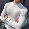 Men's High-Elasticity Ice Silk Ribbed Long Sleeve Striped T-Shirt