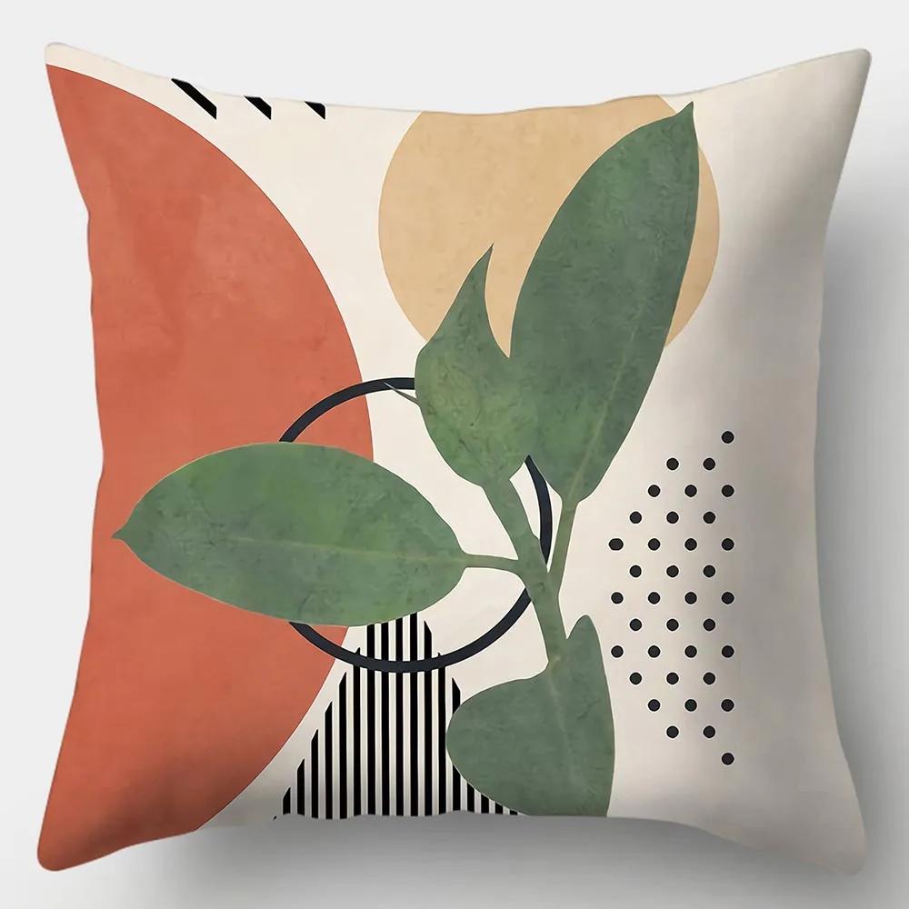 Art Plant Pillowcase 45Cmx45Cm Square Sofa Pillow Cover Abstract Cushion