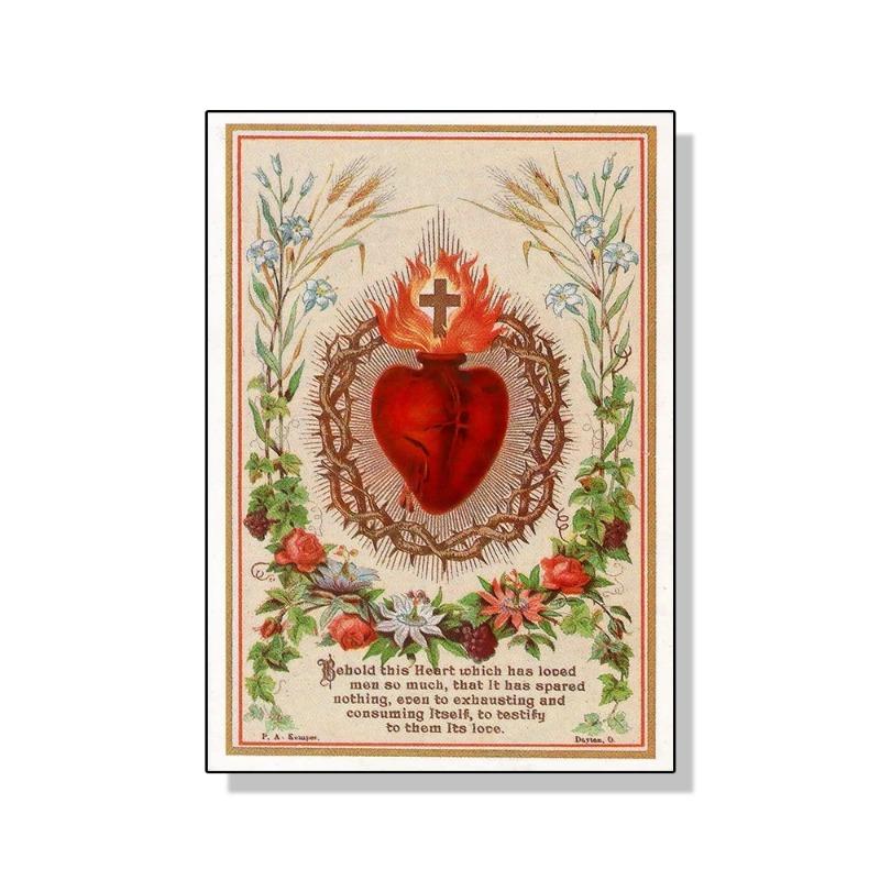 Sacred Heart of Jesus Canvas Painting Mary Sacred Heart Art Poster Print Wall Art Picture for Living Room Home Decor Frameless