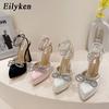 Mode Eilyken Mode Schleife Party Pumps Spitzschuh Sexy Plateau Damenschuhe Kristall Schnalle Riemen Hohe Absätze Abschlussball Sandale