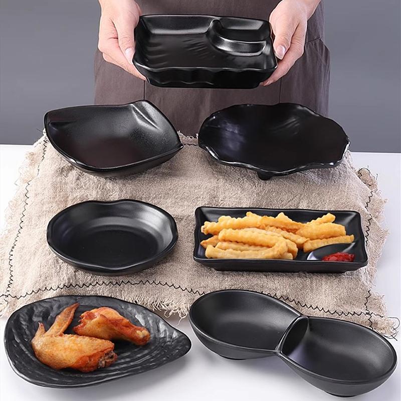 1PC Black Scrub Barbecue Meat Sushi Plate Not Easily Broken Melamine Cutlery Fruit Dessert Storage Plate Kitchen Accessories