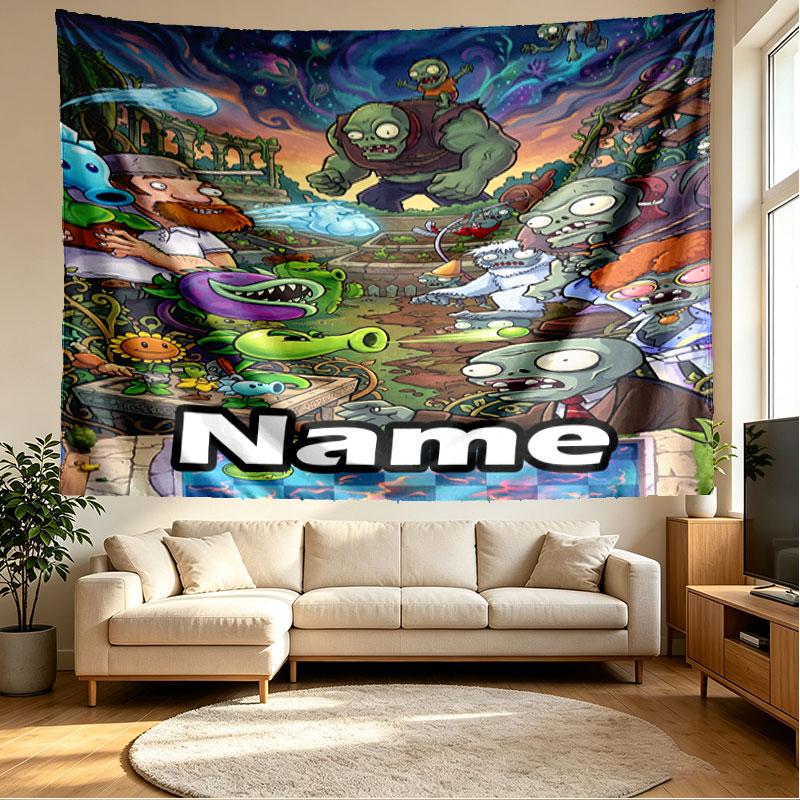 Custom Name Personalized Plants vs. Zombies Print Tapestry, Wall Art Decor, Bedroom, Dorm, Apartment, LivingRoom, Party Backdrop, Gift for Birthday