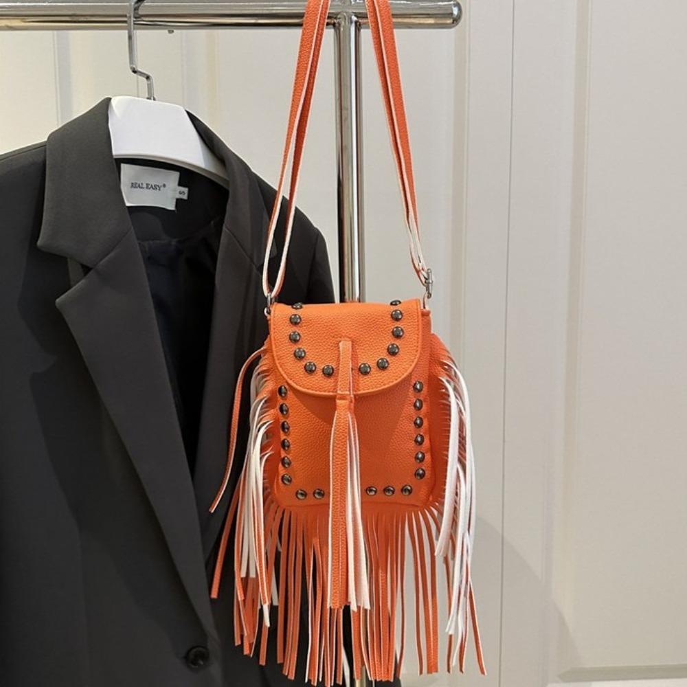 Riveted Tassel Shoulder Bag Korean Style Crossbody Bag Fashion Leather Handbag Women